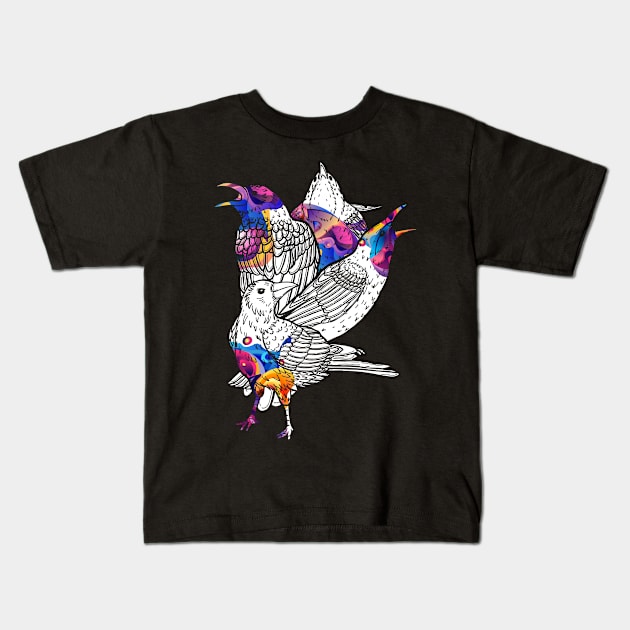 Colorful Birds Raven Kids T-Shirt by shirtsyoulike